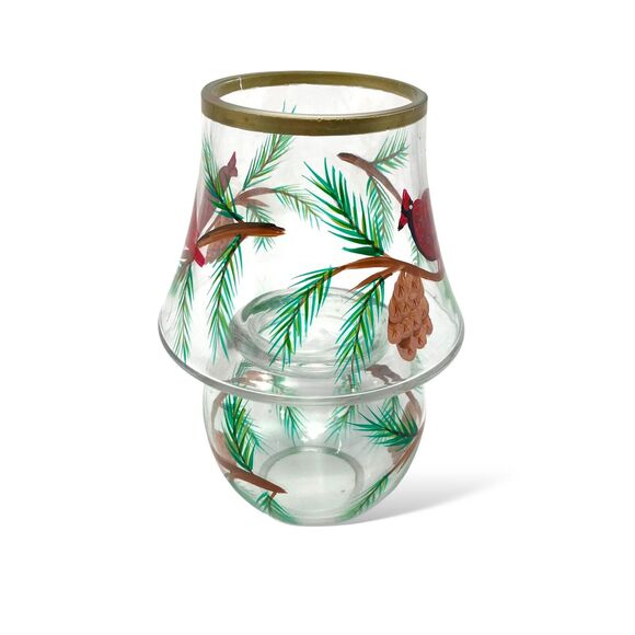 Cardinal Fairy Candle Lamp VTG 7" Tea Light Blown Glass Red Bird Hand Painted - Picture 10 of 10